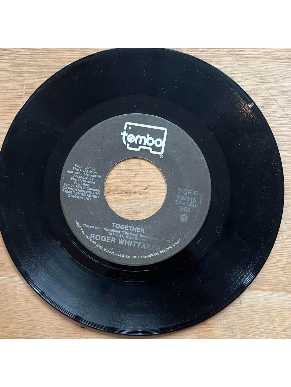 Roger Whittaker - Together/Too Beautiful to Cry 45rpm VG+ R14